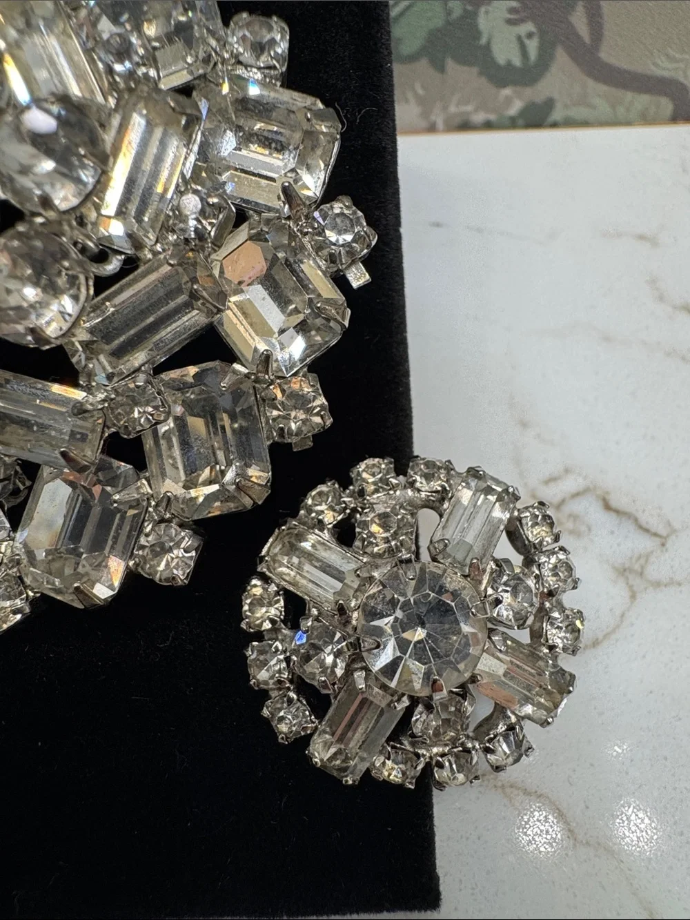 Albert Weiss Clear Crystal Cluster Brooch with Matching Clip Earrings